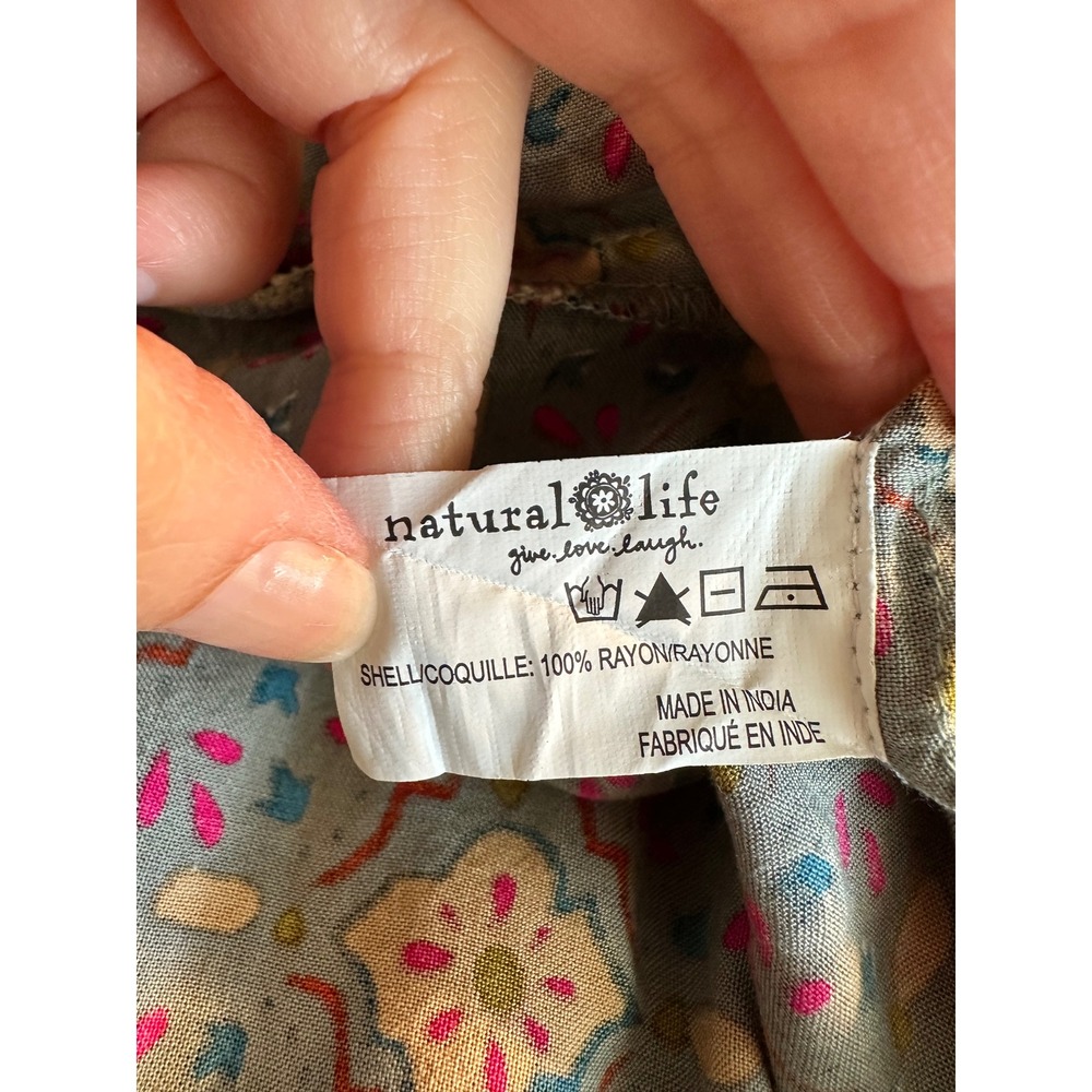 Natural Life Maxi Sun Dress Size L/XL Gray Blue Pink Boho Tile Print Square Neck - Picture 9 of 9